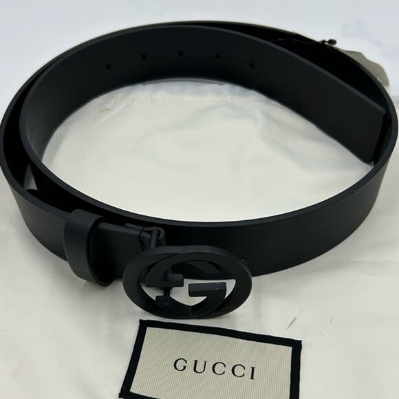 Men's Gucci interlocking G black leather belt size 90 cm/36 inch made in Italy - Picture 1 of 12
